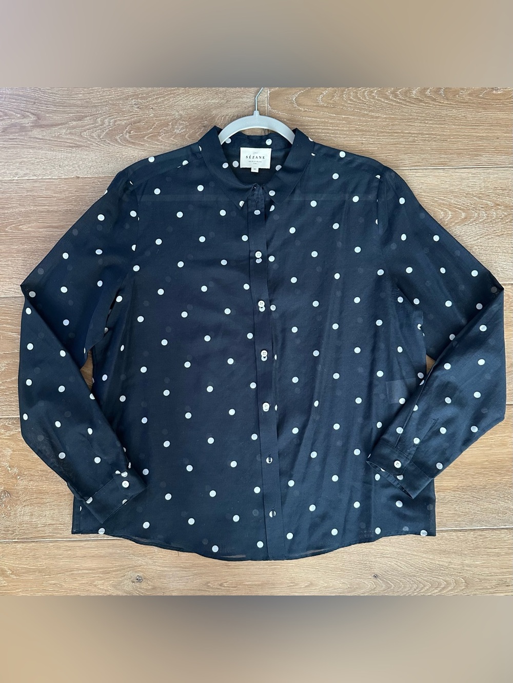 NWOT Sézane Sheer Black with White Polka Dots size 8 (EU40)